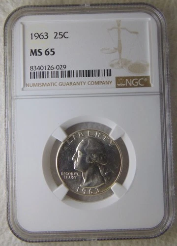 1963 Washington Silver Quarter Dollars  25C, NGC MS65, NICE COIN