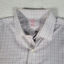 Brooks Brothers Dress Shirt Mens 18 37 18 35 White Burgundy Madison Fit Cotton