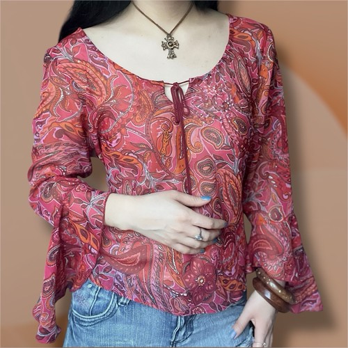 🥀👢 Vintage y2k Hokus Pokus sheer Whimsygoth fairy paisley top Size Large - Picture 3 of 8