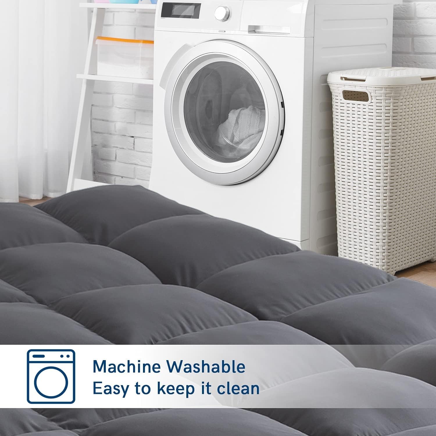 Full Grey Mattress Topper for Back Pain, Extra Thick Mattress Pad Cover, Plush