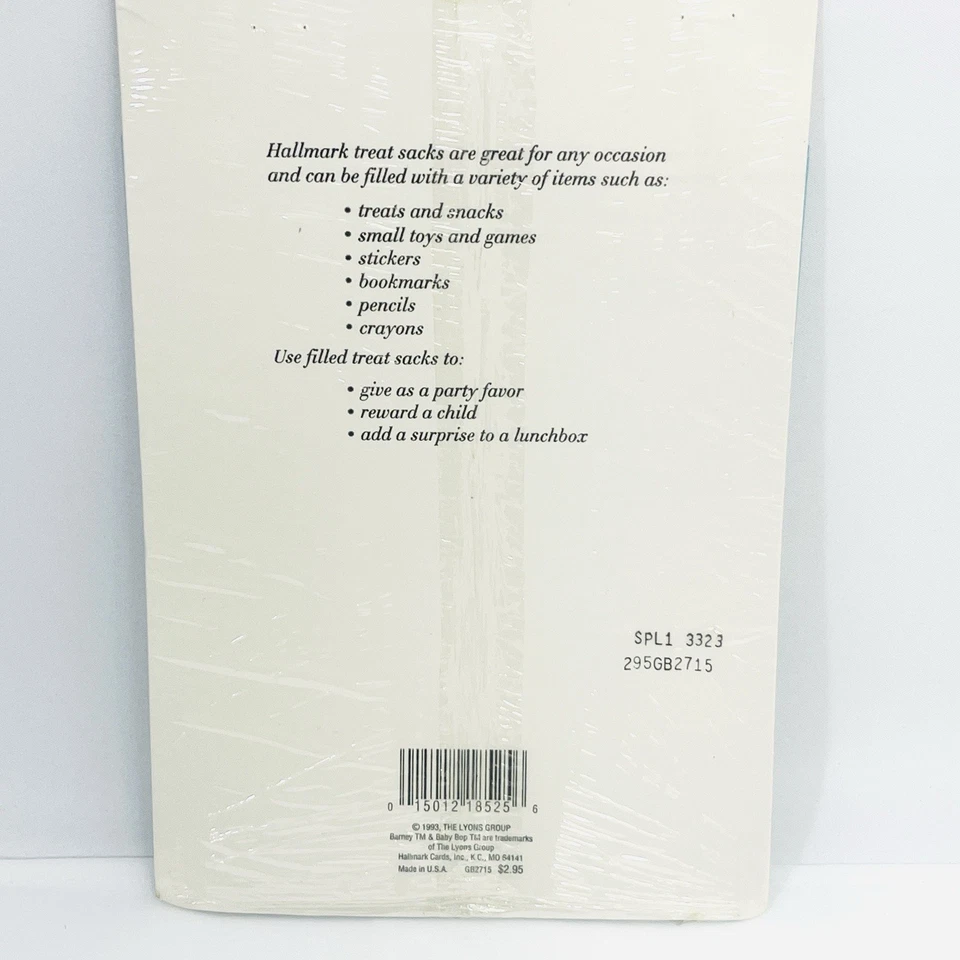 Винтажные сумки для угощений Barney упаковка из 8 мешков для трофея на день рождения Hallmark 1993 - Изображение 4 из 4