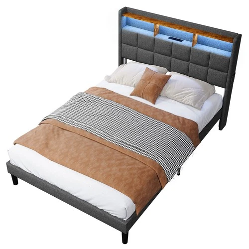 Polsterbett Doppelbett 140x200 cm Bett Bettgestell mit LED Licht /USB Lattenrost - Bild 34 von 40