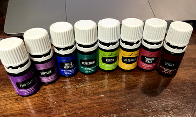8 OPENED Young Living Essential Oils - 0.17 fl oz Bottles About 50-75% Full