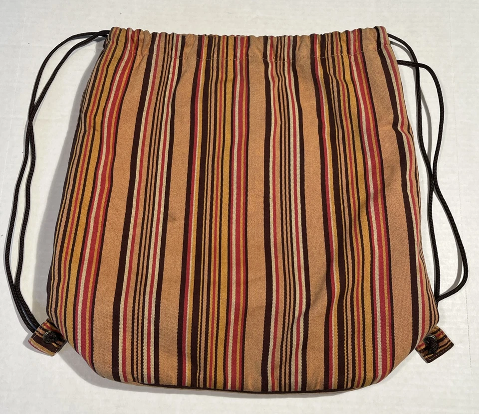 VTG GAP Bag Y2K Boho Purse Striped Brown Orange Drawstring Backpack Knapsack - Image 4 of 4