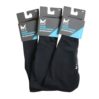 MISSION Activewear Cooling Tapered Headband 3-Pack   Black   One Size Fits Most