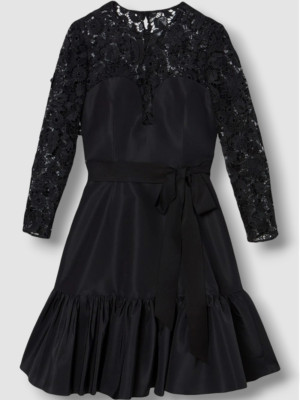 $1990 Carolina Herrera Women's Black Floral Lace Belted Ruffle-Hem Dress Size 2