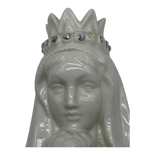 Vintage religiöse Madonna & Kind Keramik Wandbehang Plakette mit Edelsteinen 13,5"T - Bild 4 von 11