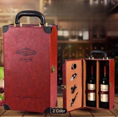 Weintragetasche mit 4 Zubehörteilen Set, tragbare Wein Geschenkbox - ohne Weinflaschen
