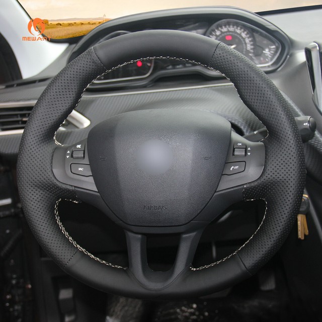 Black Artificial Leather Car Steering Wheel Cover for Peugeot 208