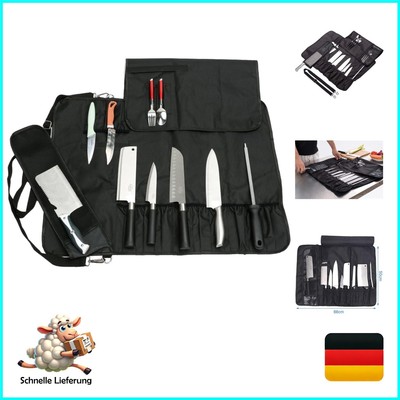Chef's Knife Roll 17 Slots Black Multifunctional Knife Bag with Shoulder Wate...