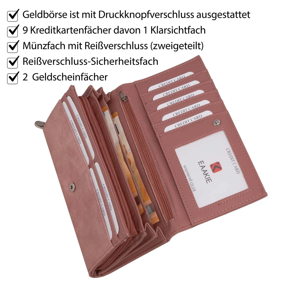 JENNIFER JONES Damen Geldbörse Geldbeutel Brieftasche Portmonee XXL Rose - Bild 4 von 4