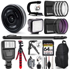 Sony E 20mm f/2.8 Lens - Video Kit Flash Monopad - 64GB Kit
