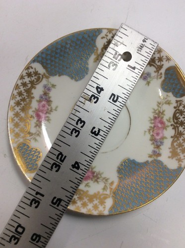Antiguo Platillo Redondo GDA Limoges Francia 4.75" Oro Rosa Azul Patrón Geométrico - Imagen 10 de 12