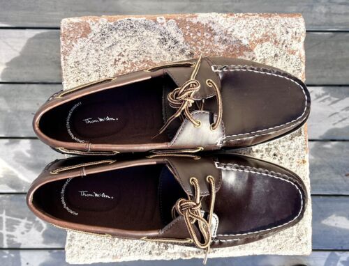Leather Upper Boat Loafers Shoes Brown Size 10.5 Leather Laces - 第 1/4 張圖片