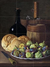 Still Life with Figs and Bread Tile Mural Kitchen Wall Backsplash Art 12.75x17