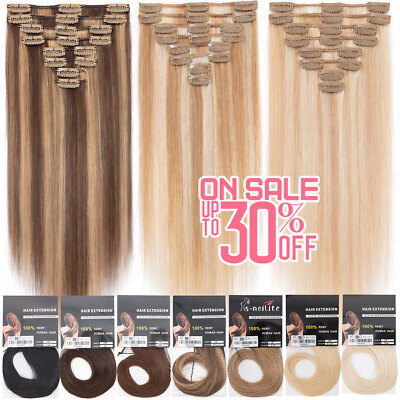 CLEARANCE 100% Remy Human Hair Clip in Hair Extensions 8PCS Full Head Highlight#