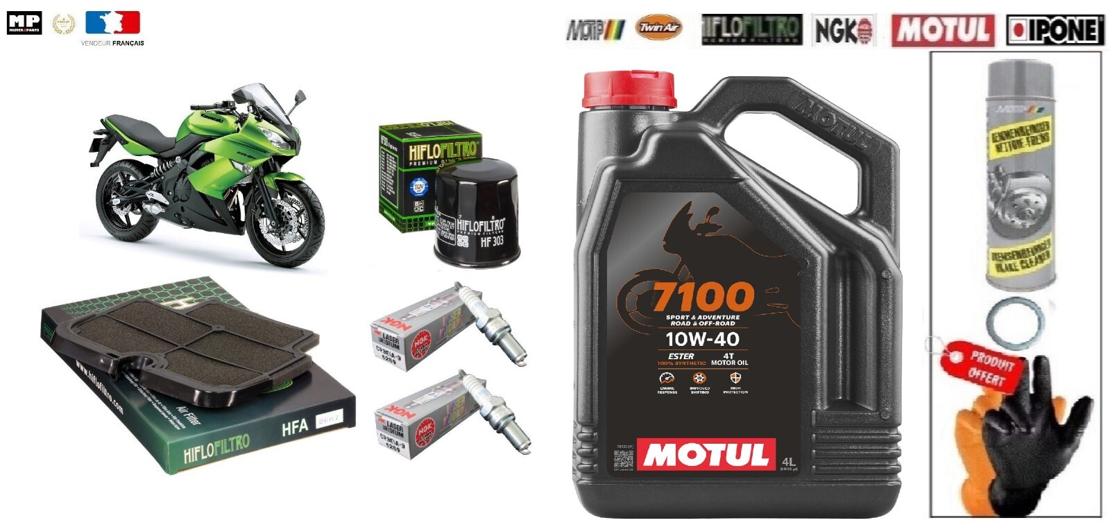 Kit Entretien KAWASAKI ER-6N Moto Roadster Huile MOTUL 7100 10w40 4L