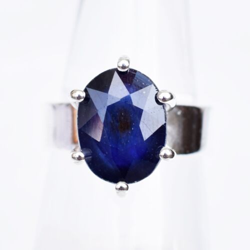 Natural Blue Sapphire Glassfilled Gemstone 925 Sterling Silver Ring SUS 7.5-M09 - Picture 1 of 3