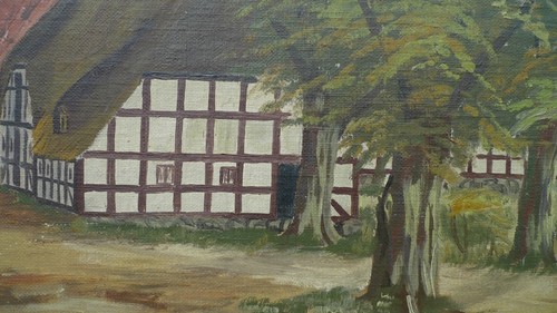 IMPRESIONISTA DESCONOCIDO - GRANJA NÓRDICA - ENTRAMADO - PINTURA AL ÓLEO - Imagen 9 de 11