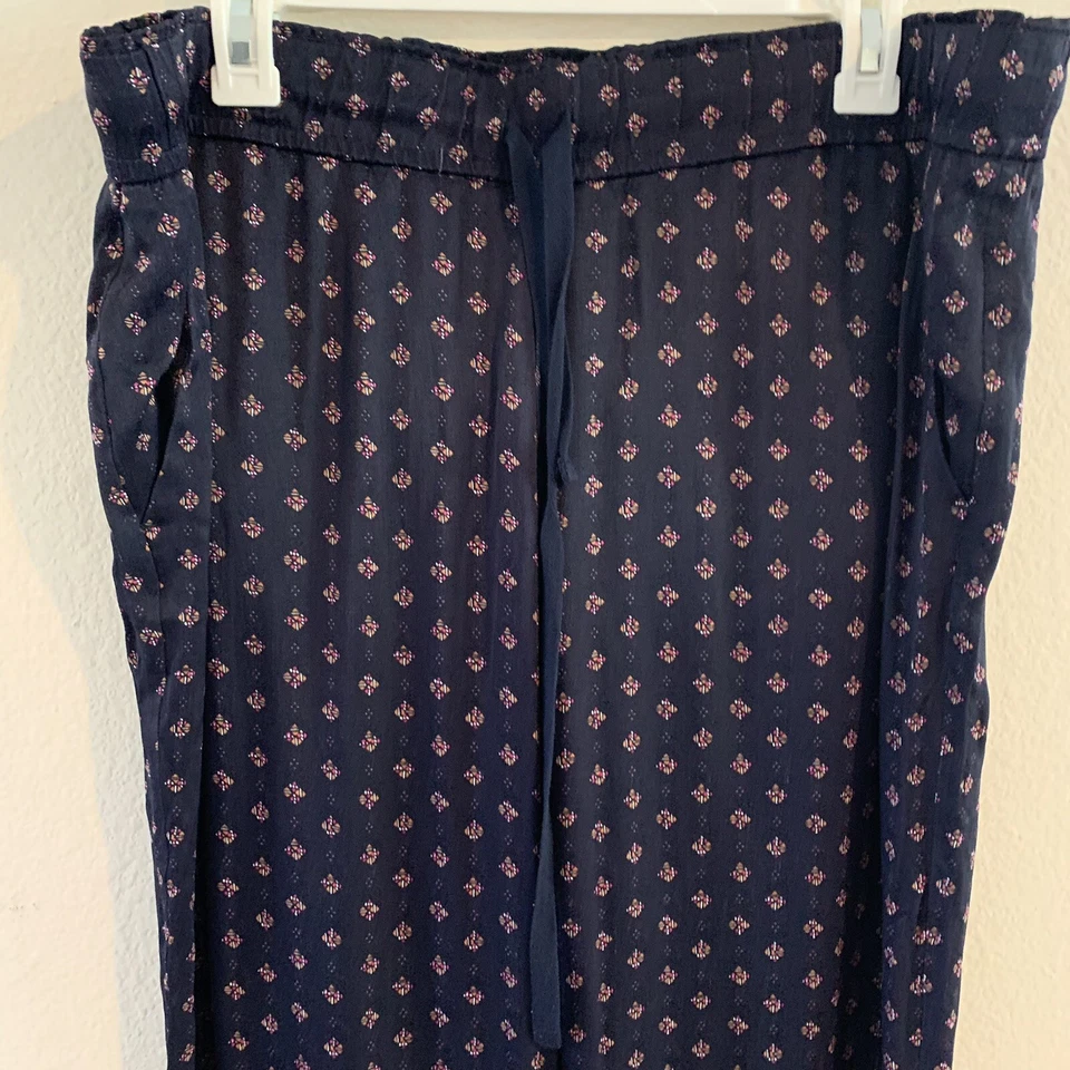 Pantalones de pijama Ann Taylor LOFT 12 cordones salón azul marino estampado satinado Foto 2 de 4