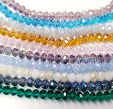 Crystal Glass Faceted appx 6mm Rondelle Bead Strand Set of 10 in Assorted Colors