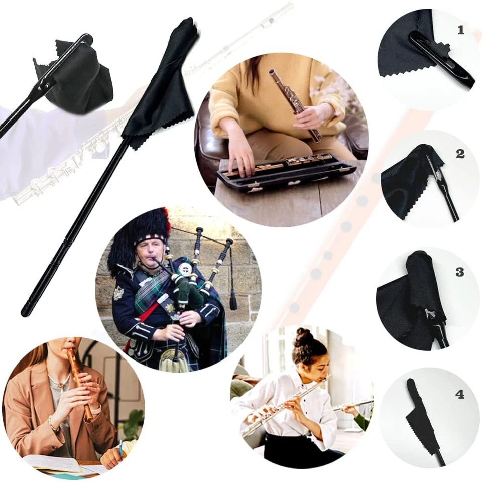 Kit de limpieza de flautas varilla de limpieza de flautas con 4 piezas paño de limpieza de flautas flauta Foto 4 de 4