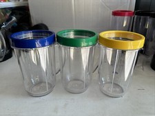 Lot of 3 Magic Bullet Replacement Blender Mugs With Handles  Colored rings