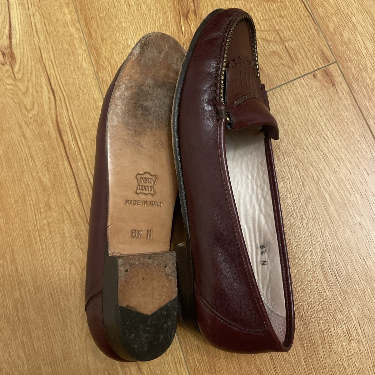 Bally Burgundy Leather Fringe Loafers Size 9 EEE VTG Bally 6.5N Fringe Leather Slip On Nappa Loafers Flats  main image 3