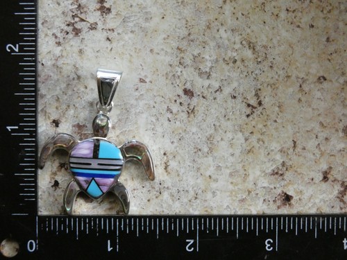 Sea Turtle Beach Southwestern Gemstone Abalone Sterling Silver 925 Pendant R52 - Picture 7 of 9