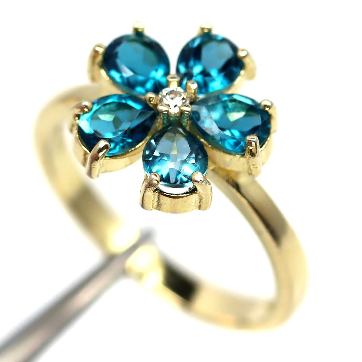 Gemstone London Blue Topaz & Cubic Zirconia Ring 925 Sterling