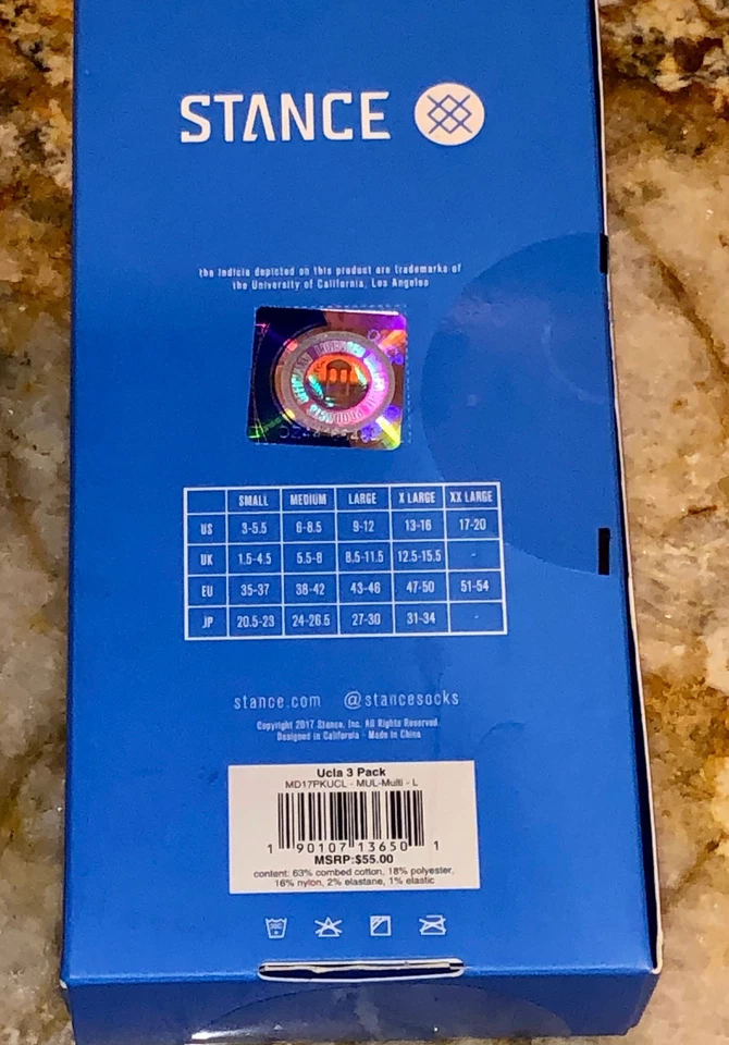 STANCE UCLA Bruins 3 Pares Caja Azul Amarillo Marrón Calcetines Crew NUEVO Para Hombres Talla L 9-12 Foto 3 de 3