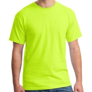 New Gildan Ultra Cotton Bright Neon Safety Yellow T Shirt UNISEX Sz L ...