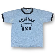 Vintage 70s Russell Athletic School College Ringer T-Shirt Size M Aquinas High