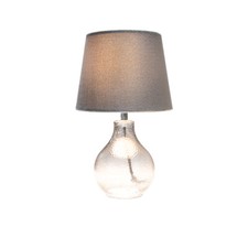 Image of Dimple Smoked Glass Table Lamp Bedside Light with Grey Velvet Fabric Lampshade