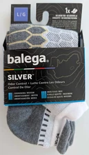 BALEGA SILVER NO SHOW ODOR CONTROL GRAY SOCKS L,  LARGE MEN 9.5-11.5 WOMEN 11-13