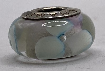 Authentische Chamilia Sterlingsilber Murano Glas Cyan Blume Perle Charm 2,2 g 