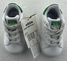 Infant adidas Stan Smith EL I UK 3K White Green Trim Lace up Trainers