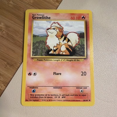 Growlithe 28/102 Uncommon Base Set Unlimited WOTC Vintage Pokemon MP
