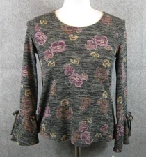 Style & Co Petite Black Floral Lantern Sleeve Top Size PP NWT