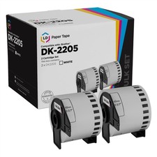 White Paper Tape for Brother DK-2205 2.4 inch x 100 feet, White, 2-Pk