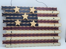 Vintage American Flag USA Patriotic Wooden Folk Art Wall Hanging Rustic