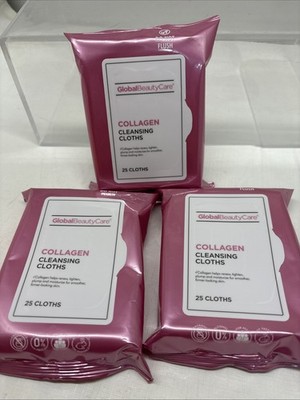 3 X Global Beauty Care COLLAGEN Cleansing Cloth renew tighten plump skin (B66