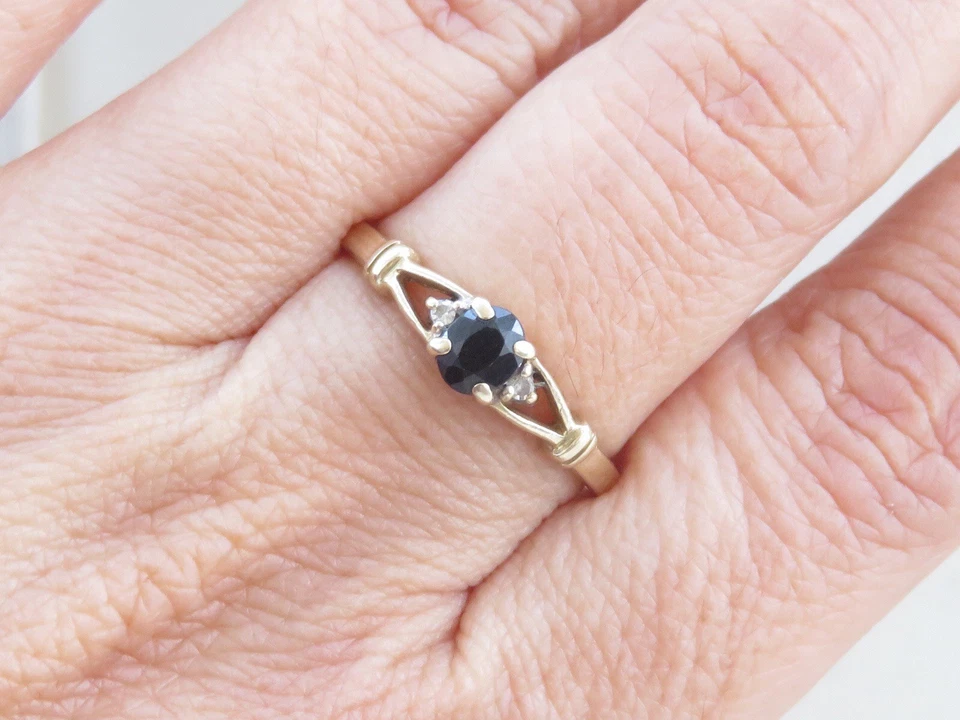 Genuine Diamond & Natural Sapphire Ring 9K Yellow Gold - image 2 of 4