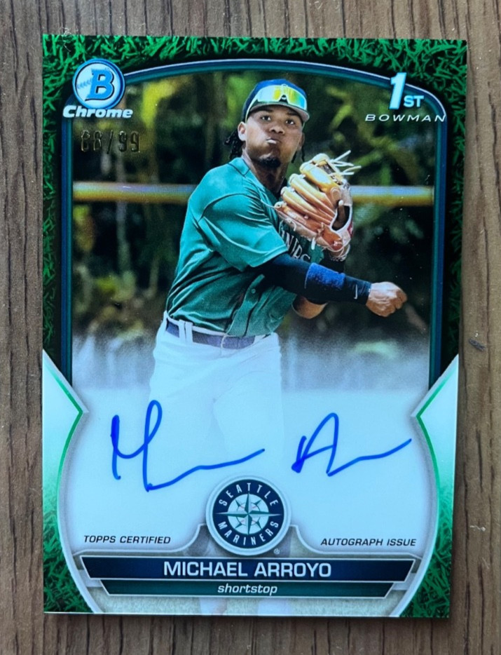Michael Arroyo 2023 Bowman Chrome AUTO Green Refractor /99 Mariners RC 1st