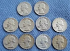 10 Different Silver US Washington Quarters 1945-1964