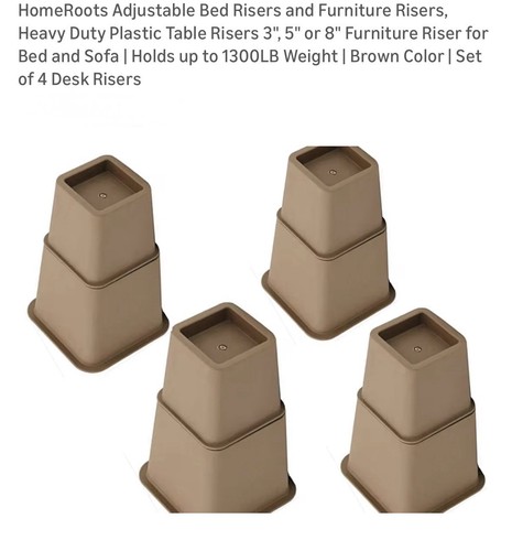 HomeRoots Adjustable Heavy Duty Plastic Furniture Risers Brown Set of 4
