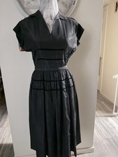 Vintage Carole King Dress Juniors Size Black Satin Fit Flare Pleated