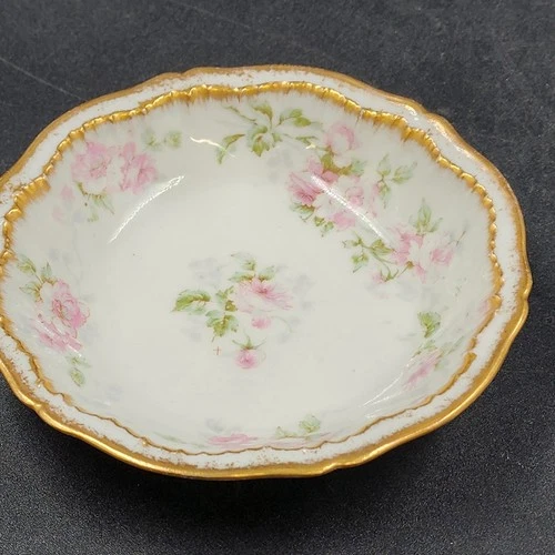 4 Limoges Obst Dessert Schalen 5,5" Die Ardennen Rosa Rosen Gold Haviland Frankreich - Bild 6 von 11