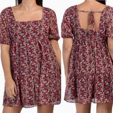 BCBGeneration NWT Floral Babydoll Mini Dress Square Neck Puff Sleeve Size 2
