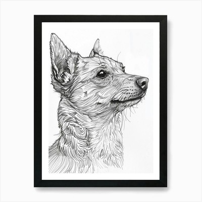 Furry Wire Haired Dog Line Sketch 1 Framed Wall Art Poster Canvas Print Picture